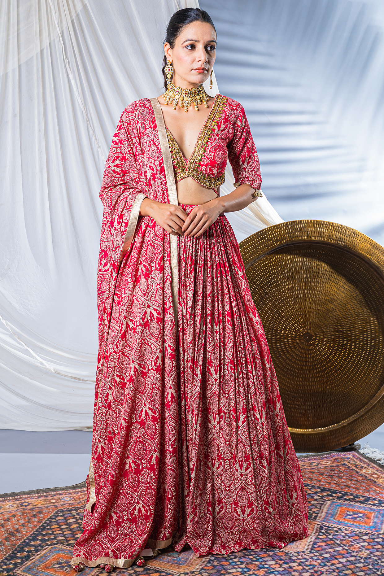 Indian Red Printed Wedding Lehenga Set by Soniya G at Pernia's Pop Up Shop