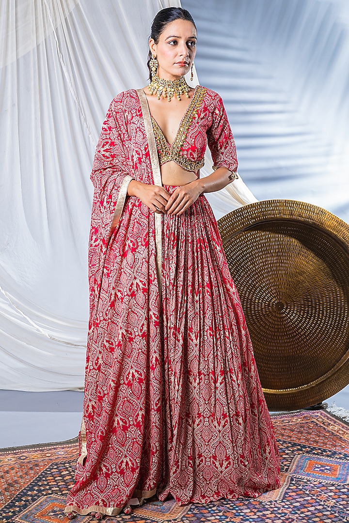 Indian Red Printed Lehenga Set Design By Soniya G At Pernias Pop Up Shop 2024 6971