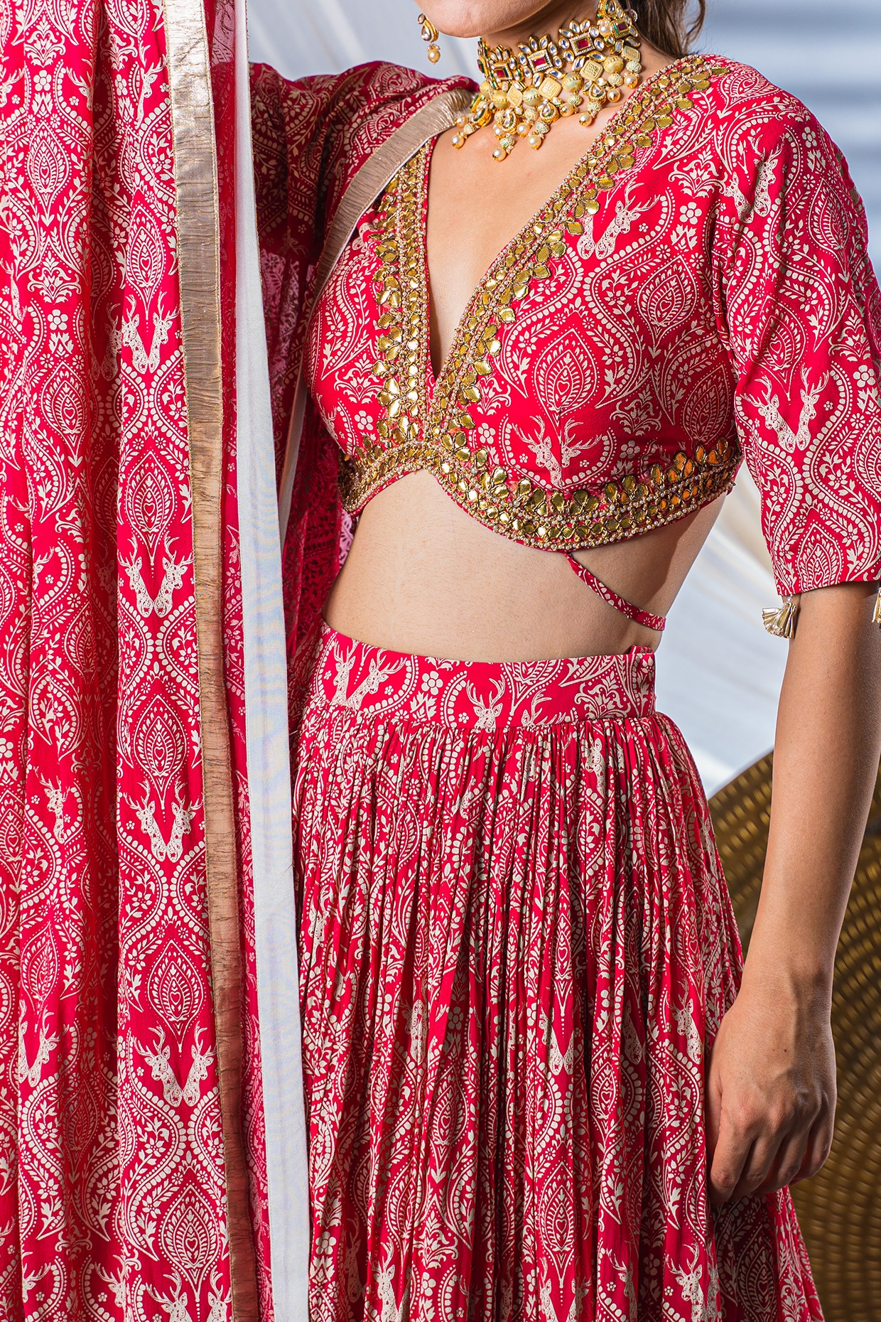Neha Sharma's contemporary cherry red floral printed lehenga set worth Rs.  39,200 is perfect for spring weddings 39200 : Bollywood News - Bollywood  Hungama