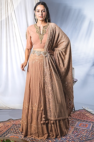 Blush Pink Lucknowi Lehenga Set by Soniya G