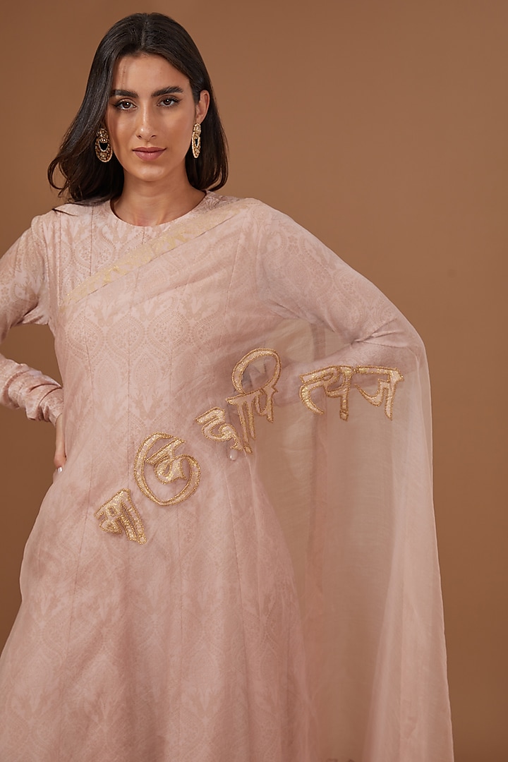 Soft Pink Chanderi Silk Printed & Dori Embroidered Party Wear Anarkali Set by Soniya G at Pernia's Pop Up Shop