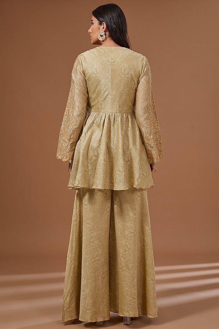 Beige Chanderi Silk Printed Party Wear Sharara Set by Soniya G at Pernia's Pop Up Shop