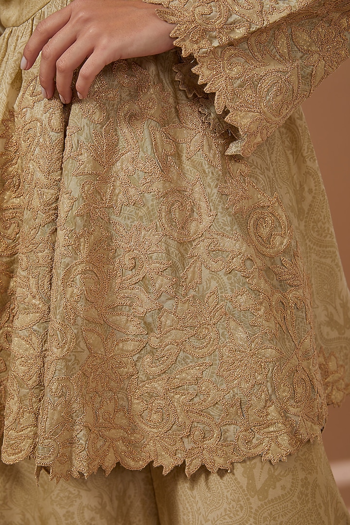 Beige Chanderi Silk Printed Party Wear Sharara Set by Soniya G at Pernia's Pop Up Shop
