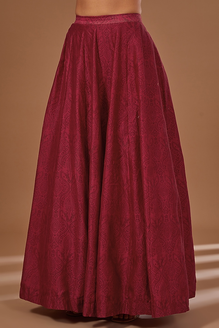 Deep Red Chanderi Silk Printed & Dori Embroidered Peplum Kurta Set by Soniya G at Pernia's Pop Up Shop