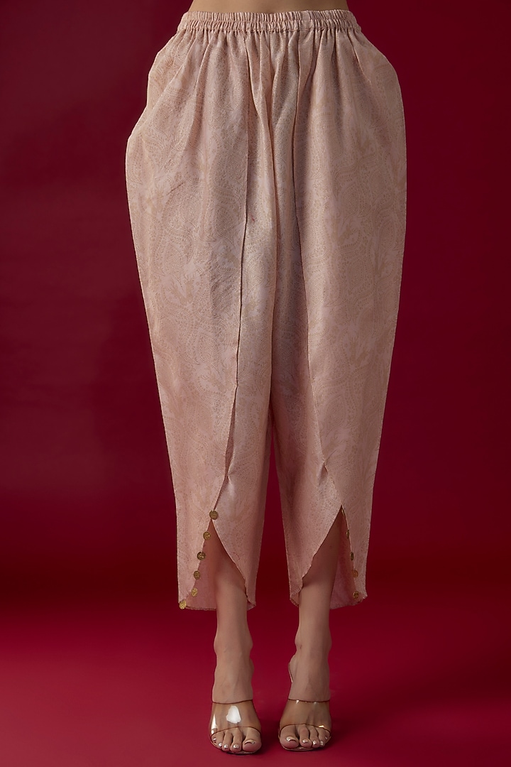 Soft Pink Chanderi Silk Printed & Dori Embroidered Kurta Set by Soniya G at Pernia's Pop Up Shop