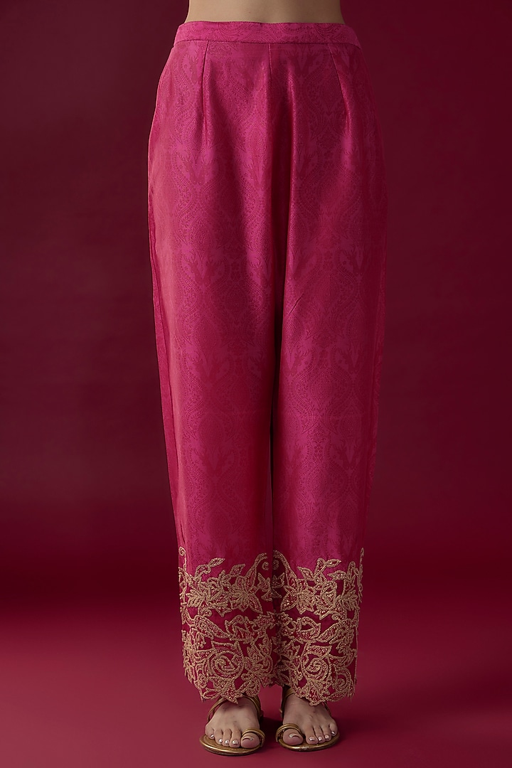 Magenta Chanderi Silk Printed & Dori Embroidered Kurta Set by Soniya G at Pernia's Pop Up Shop