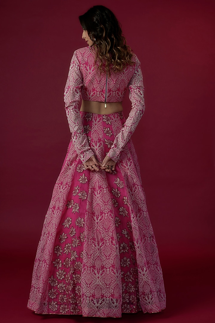 Pink Chanderi Silk Printed & Dori Embroidered Wedding Lehenga Set by Soniya G at Pernia's Pop Up Shop