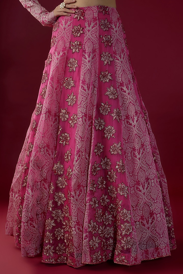 Pink Chanderi Silk Printed & Dori Embroidered Wedding Lehenga Set by Soniya G at Pernia's Pop Up Shop