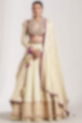 Cream Pure Silk Blend Wedding Lehenga Set by Soniya G at Pernia's Pop Up Shop