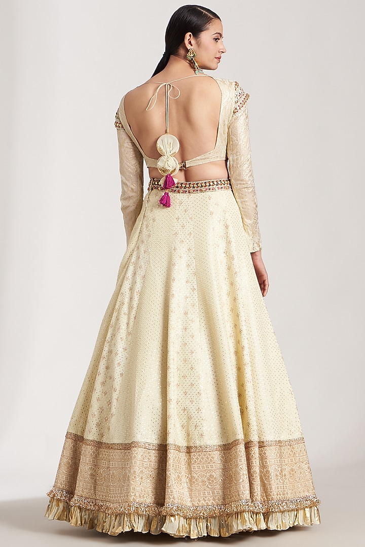 Cream Pure Silk Blend Wedding Lehenga Set by Soniya G at Pernia's Pop Up Shop