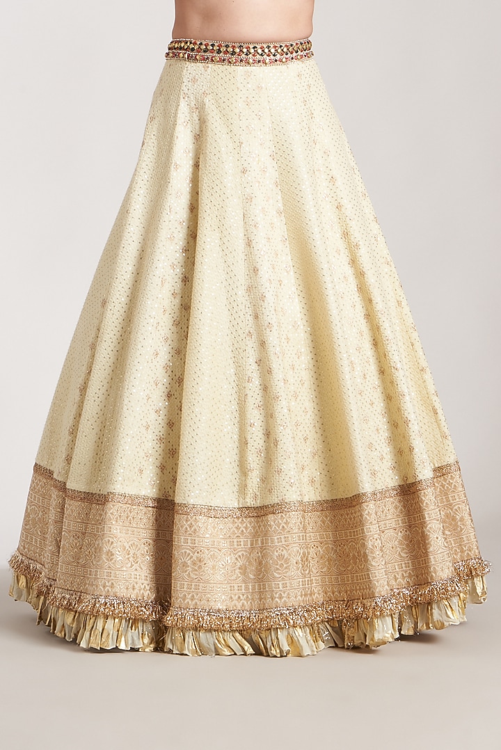 Cream Pure Silk Blend Wedding Lehenga Set by Soniya G at Pernia's Pop Up Shop