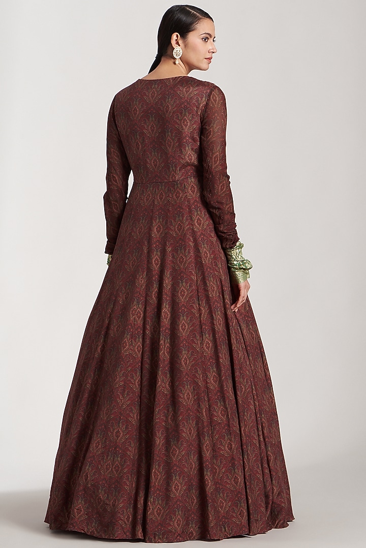 Maroon Printed Wedding Anarkali Set by Soniya G at Pernia's Pop Up Shop