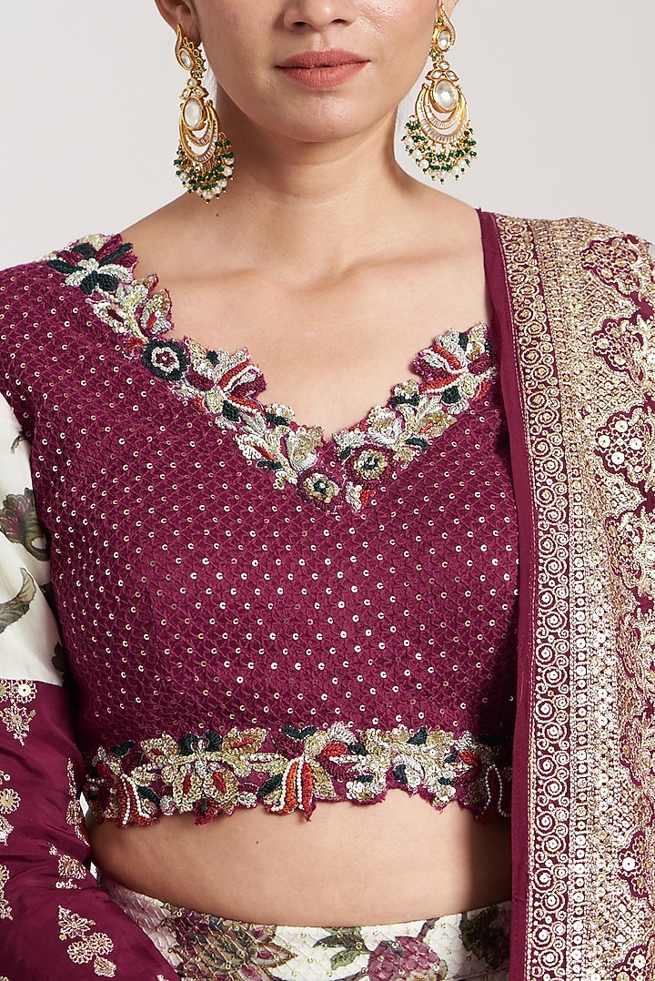 Off-White Wedding Lehenga Set With Print by Soniya G at Pernia's Pop Up Shop