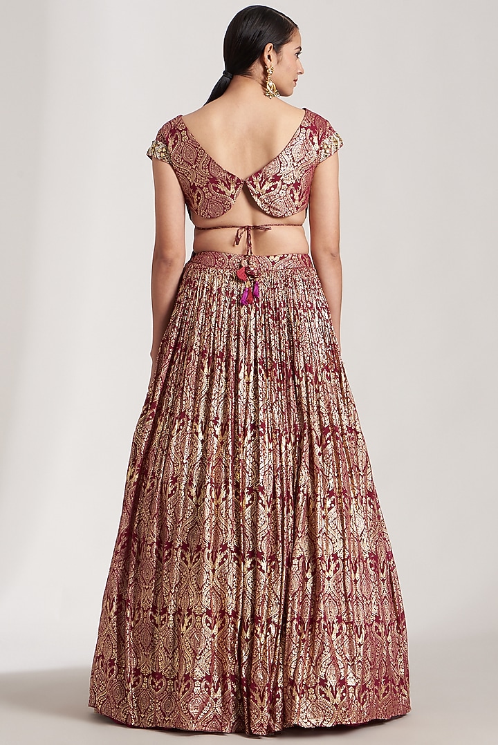 Maroon Foil Printed Wedding Lehenga Set by Soniya G at Pernia's Pop Up Shop