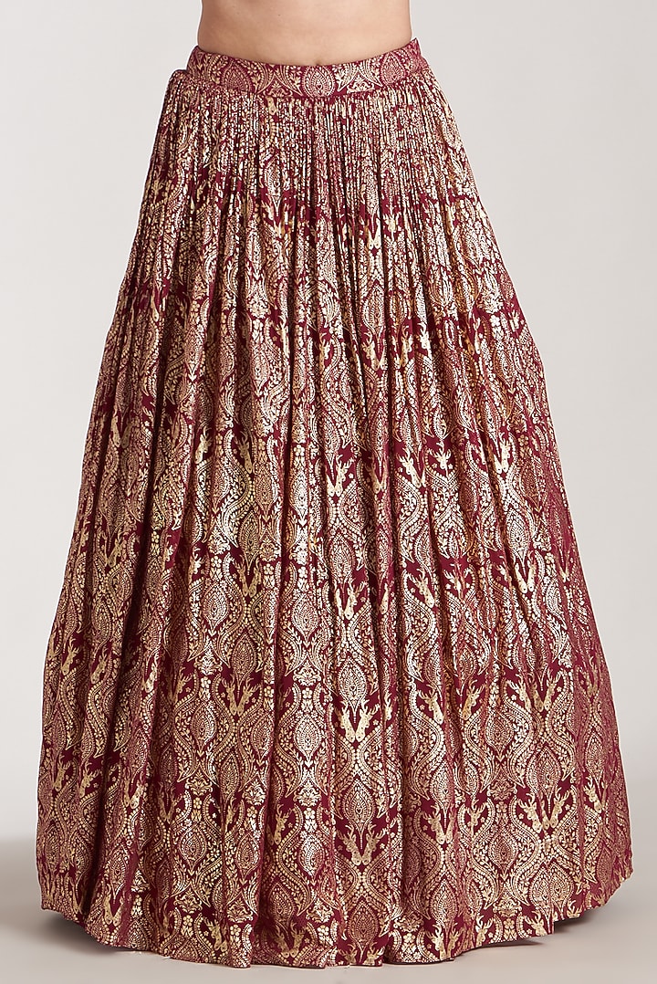 Maroon Foil Printed Wedding Lehenga Set by Soniya G at Pernia's Pop Up Shop