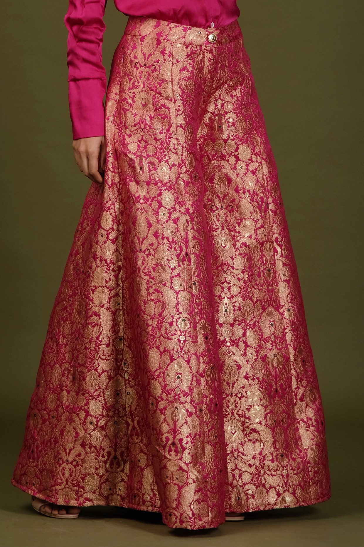 Fuchsia Brocade Silk Pant Set Design by Soniya G at Pernia's Pop 