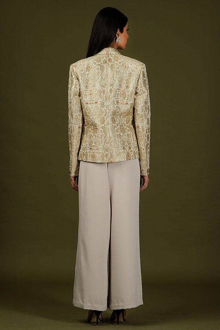 Cream Brocade Silk Jumpsuit by Soniya G at Pernia's Pop Up Shop
