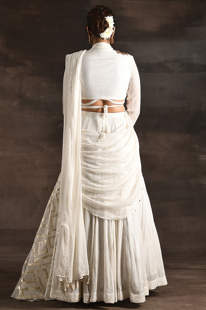 Ivory Sequins Embroidered Wedding Lehenga Saree Set by Soniya G at Pernia's Pop Up Shop