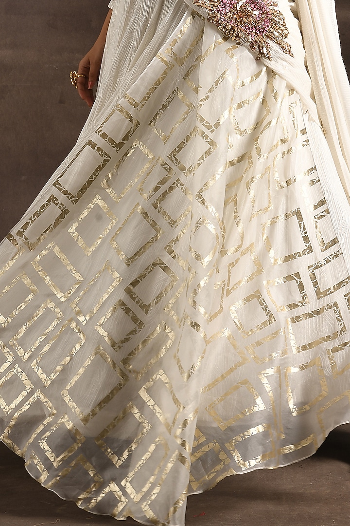 Ivory Sequins Embroidered Wedding Lehenga Saree Set by Soniya G at Pernia's Pop Up Shop