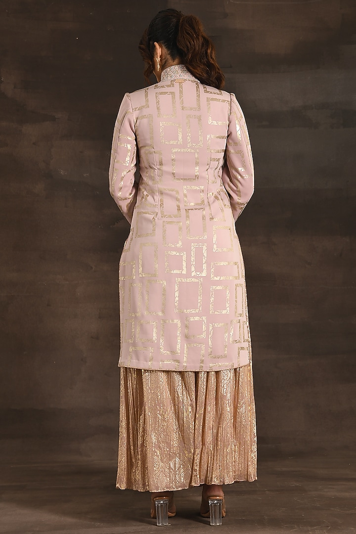 Nude Pink Italian Silk Crepe Foil Printed Co-Ord Set by Soniya G at Pernia's Pop Up Shop