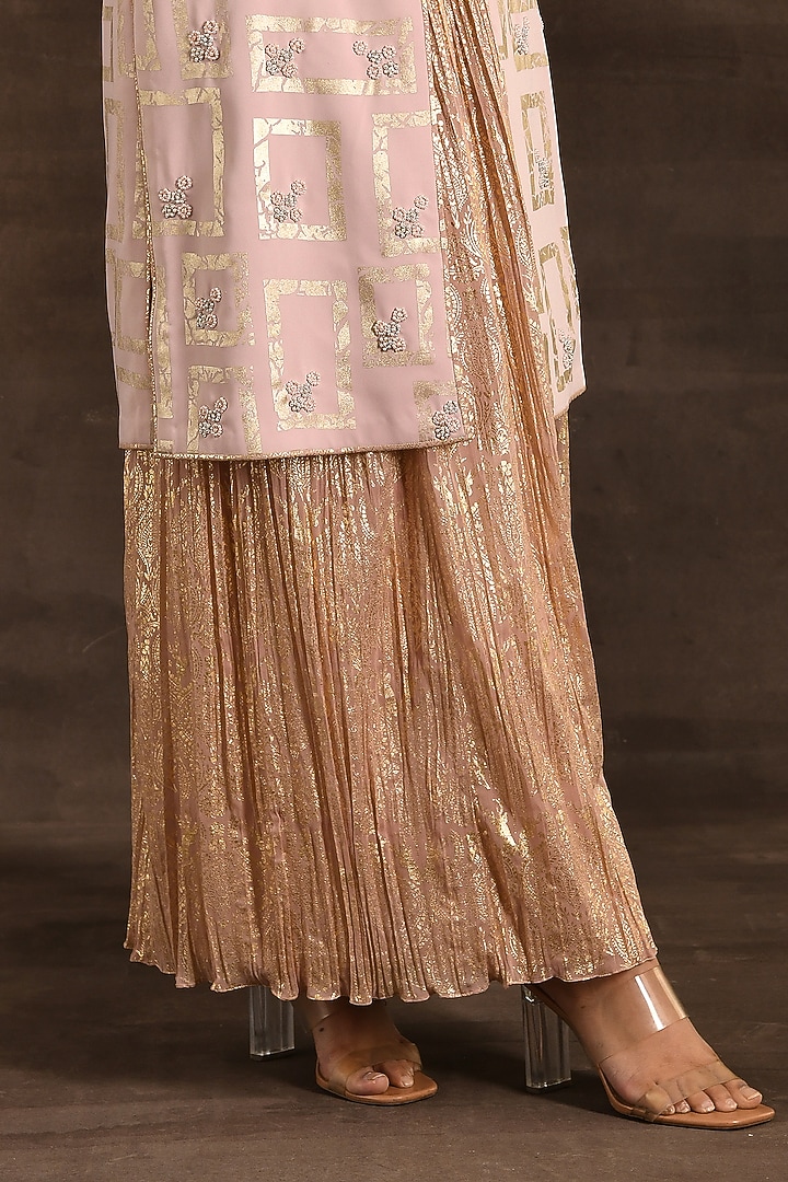 Nude Pink Italian Silk Crepe Foil Printed Co-Ord Set by Soniya G at Pernia's Pop Up Shop