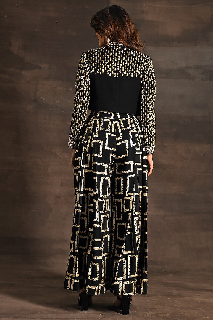 Black Italian Silk Crepe Embroidered Jacket Set by Soniya G at Pernia's Pop Up Shop