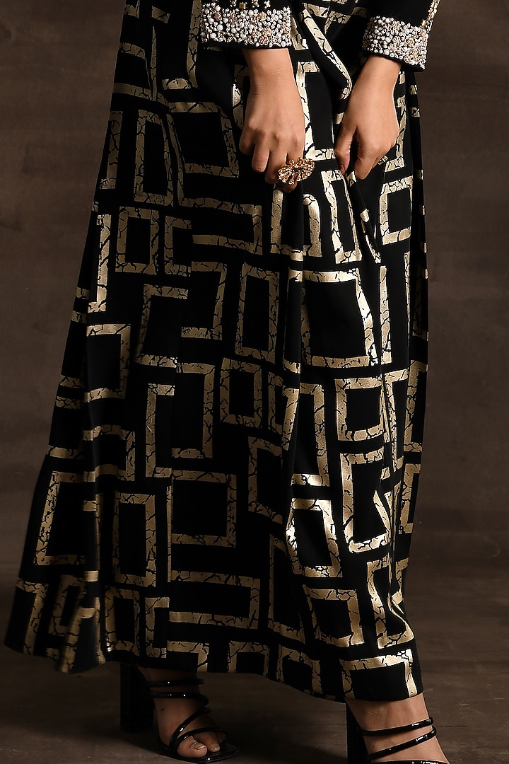 Black Italian Silk Crepe Embroidered Jacket Set by Soniya G at Pernia's Pop Up Shop