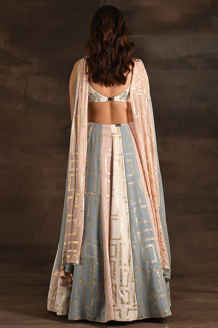 Multi-Colored Italian Silk Crepe Foil Printed Wedding Lehenga Set by Soniya G at Pernia's Pop Up Shop