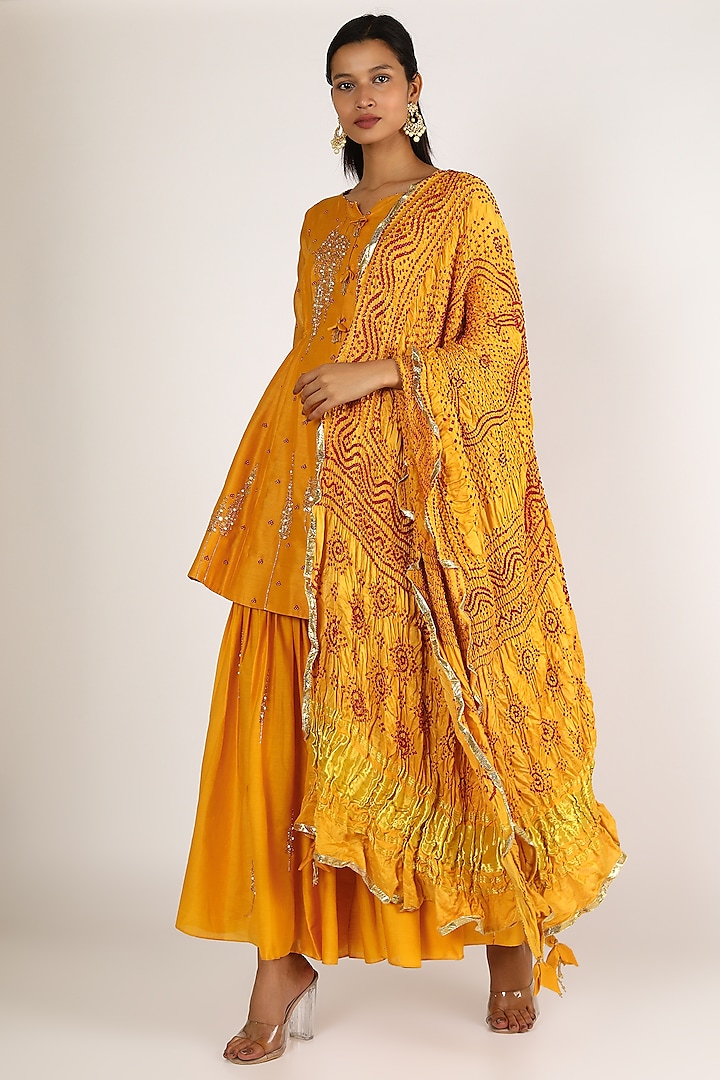 Yellow Embroidered Sharara Set by Sozenkari