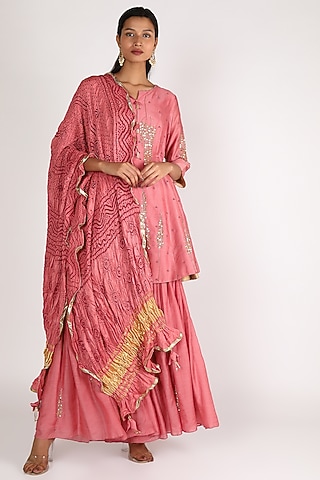 Old Rose Embroidered Sharara Set by Sozenkari