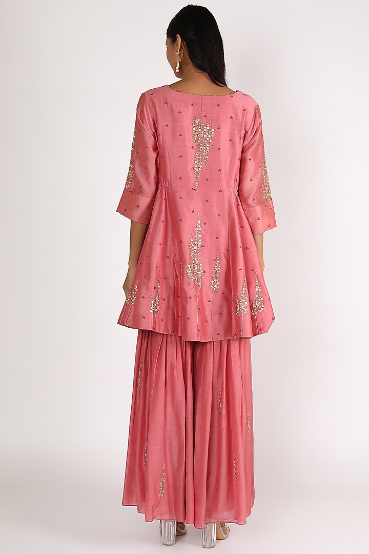 Old Rose Embroidered Wedding Sharara Set by Sozenkari at Pernia's Pop Up Shop