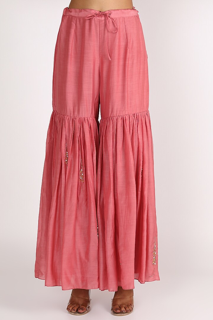 Old Rose Embroidered Wedding Sharara Set by Sozenkari at Pernia's Pop Up Shop