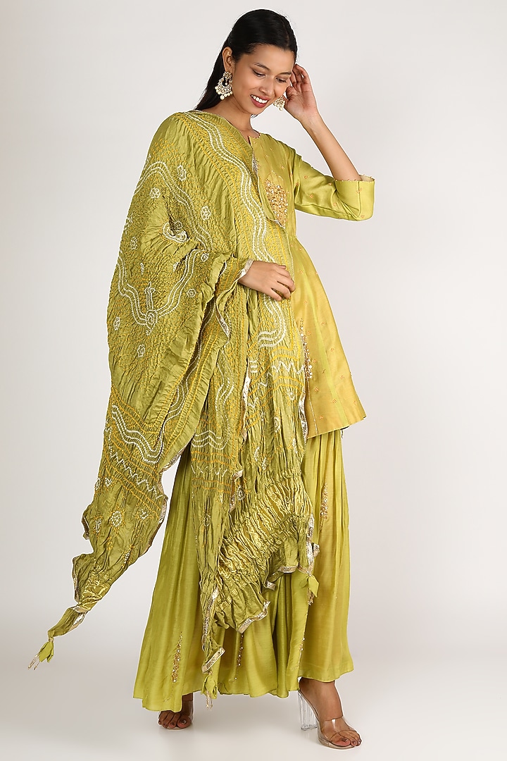 Olive Green Embroidered Wedding Sharara Set by Sozenkari at Pernia's Pop Up Shop