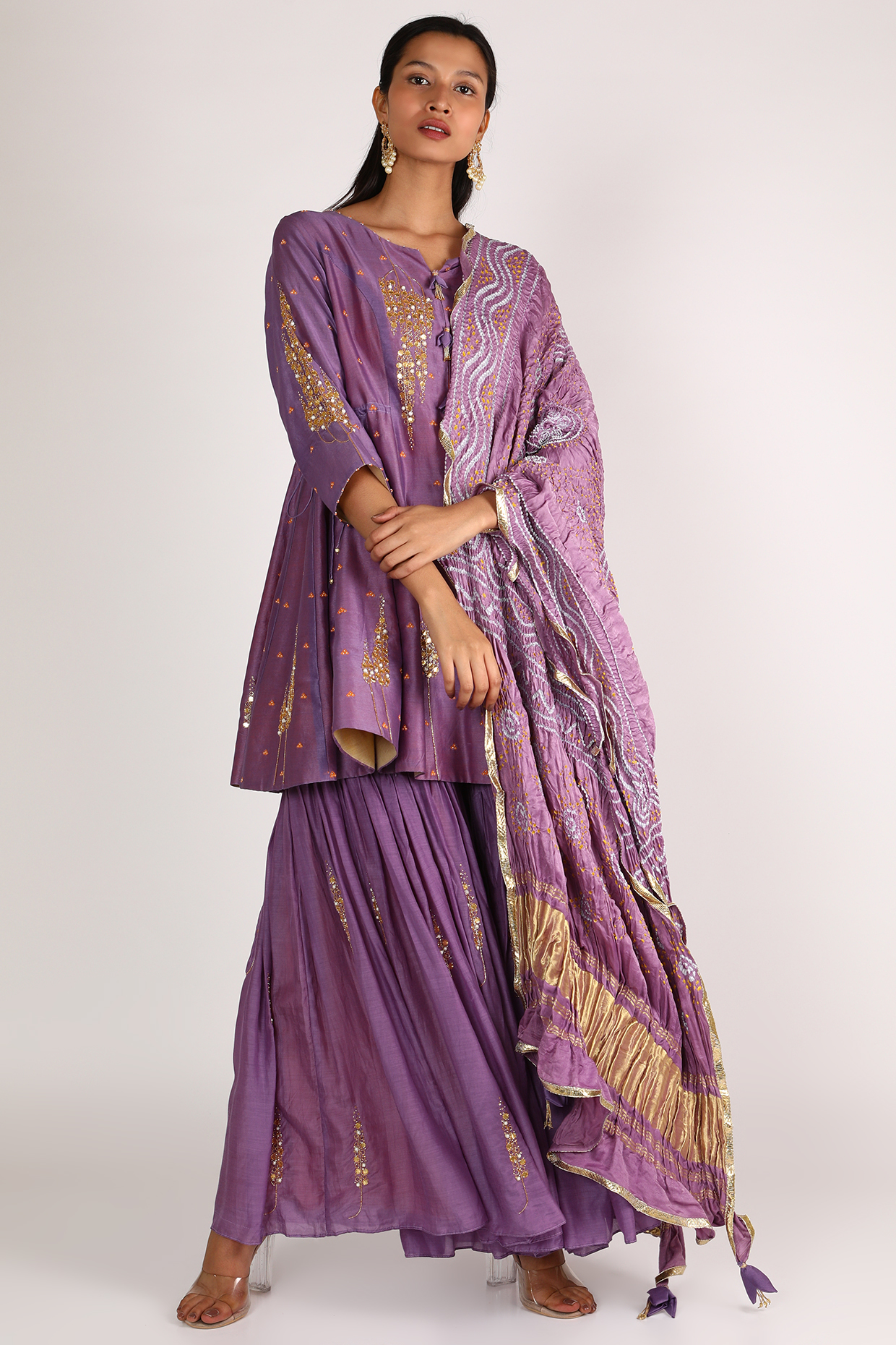 Mauve Embroidered Sharara Set by Sozenkari