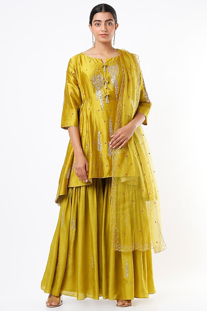 Yellow Embroidered Sharara Set by Sozenkari