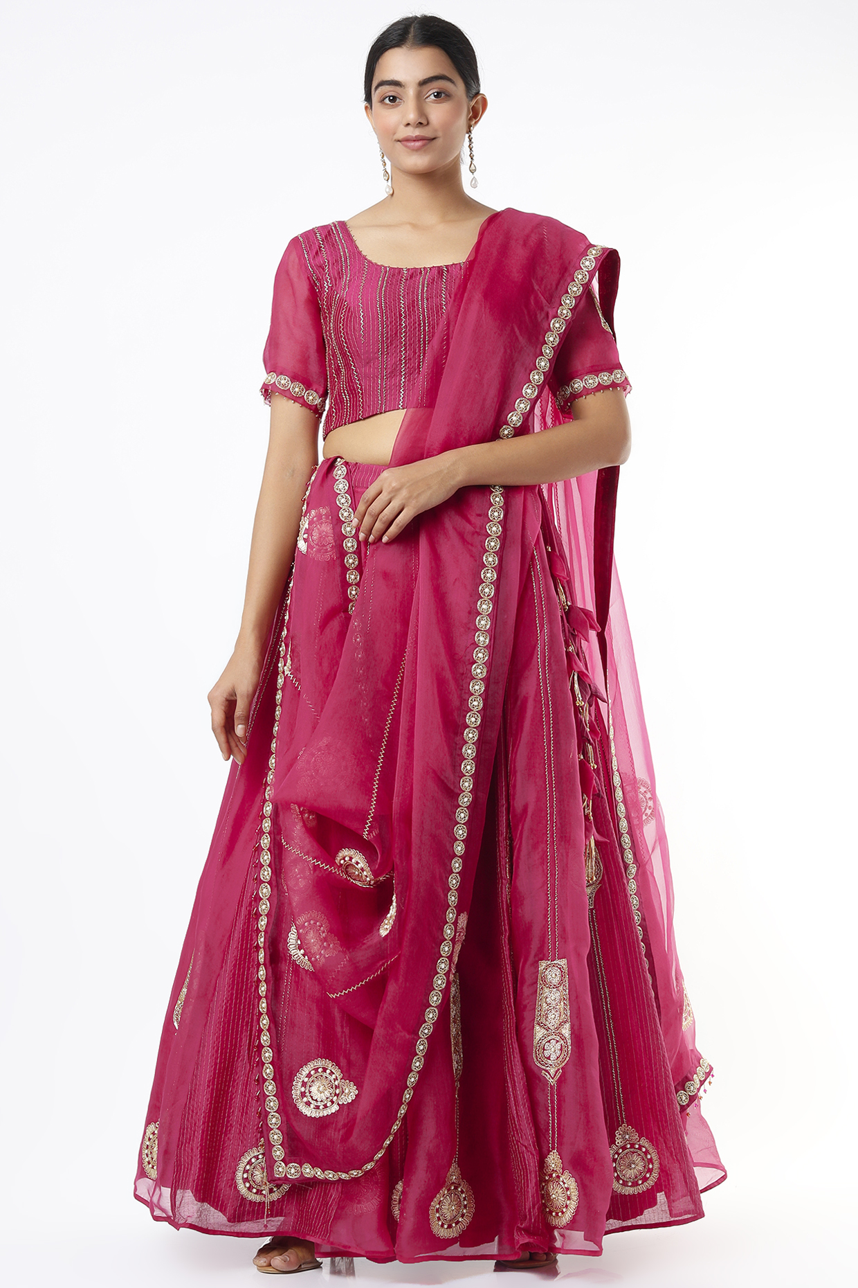 Fuchsia Embroidered Panelled Wedding Lehenga Set by Sozenkari at Pernia's Pop Up Shop