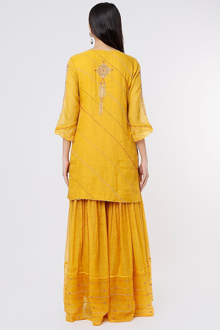 Yellow Chanderi Tissue Wedding Sharara Set by SOZENKARI at Pernia's Pop Up Shop