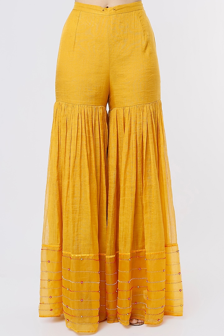 Yellow Chanderi Tissue Wedding Sharara Set by SOZENKARI at Pernia's Pop Up Shop