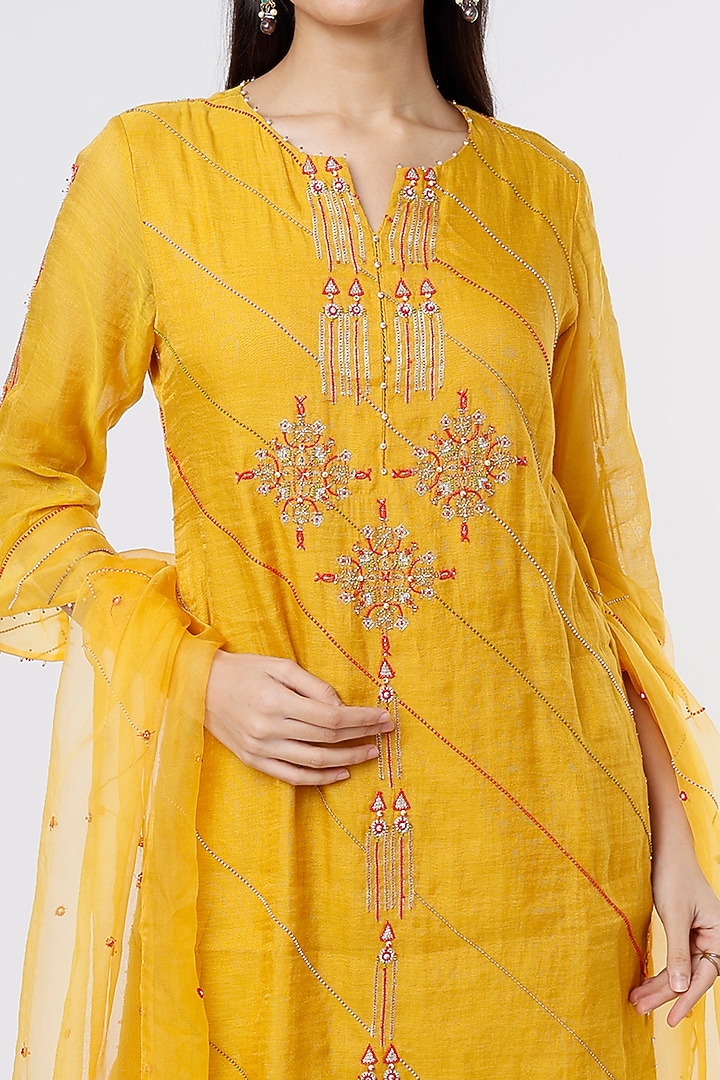 Yellow Chanderi Tissue Wedding Sharara Set by SOZENKARI at Pernia's Pop Up Shop