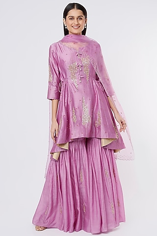 Mauve Silk Chanderi Sharara Set by SOZENKARI