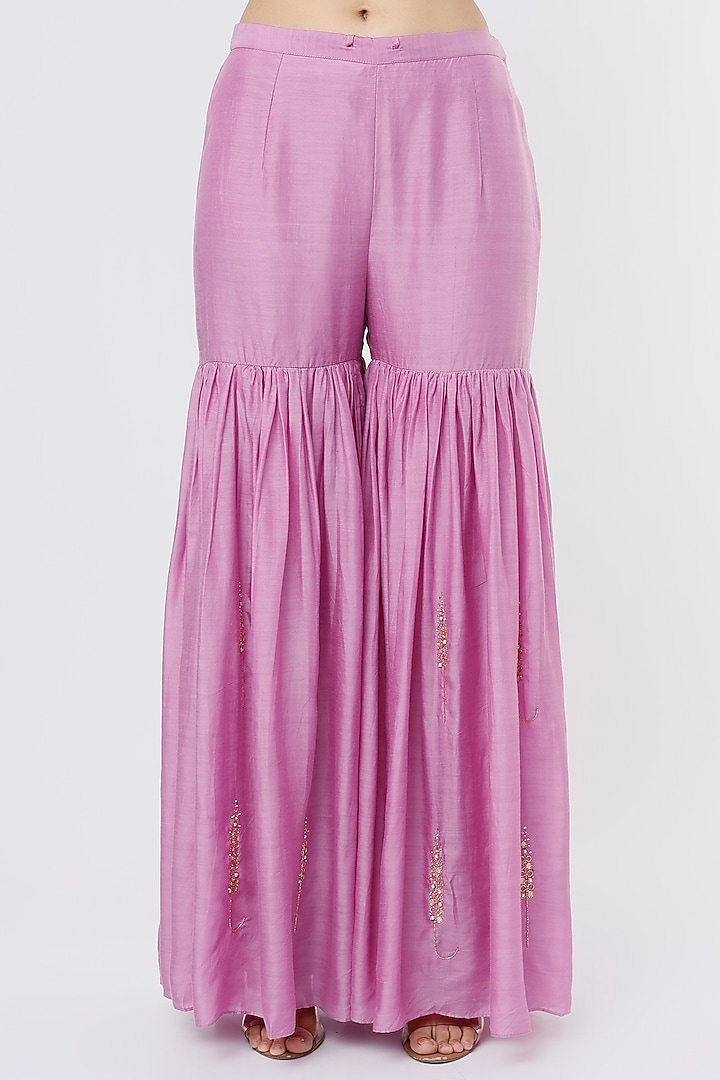 Mauve Silk Chanderi Wedding Sharara Set by SOZENKARI at Pernia's Pop Up Shop