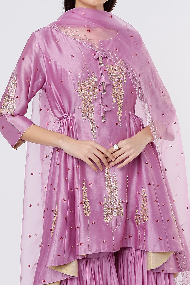 Mauve Silk Chanderi Wedding Sharara Set by SOZENKARI at Pernia's Pop Up Shop