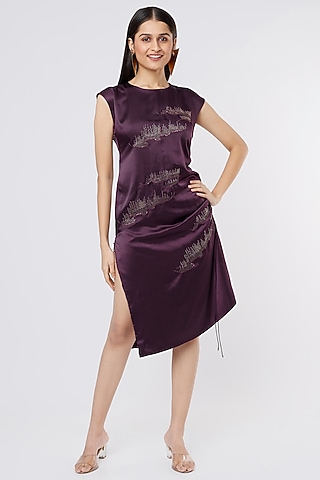 Purple Embroidered Mini Dress by SOZENKARI