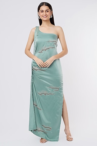 Mint Green Italian Satin Dress by SOZENKARI