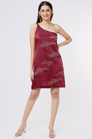 Wine Italian Satin Mini Dress by SOZENKARI