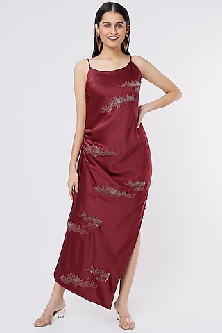 Wine Italian Satin Gown by SOZENKARI