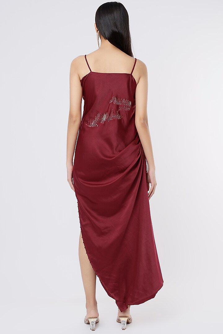 Wine Italian Satin Engagement Gown by SOZENKARI at Pernia's Pop Up Shop
