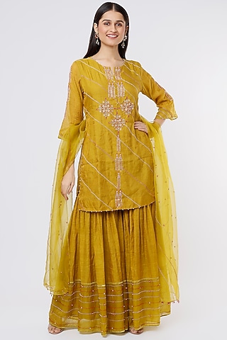 Moss Green Chanderi Tissue Sharara Set by SOZENKARI