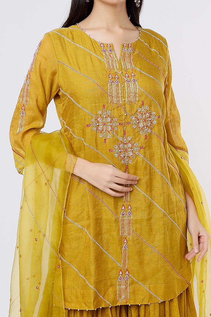 Moss Green Chanderi Tissue Wedding Sharara Set by SOZENKARI at Pernia's Pop Up Shop