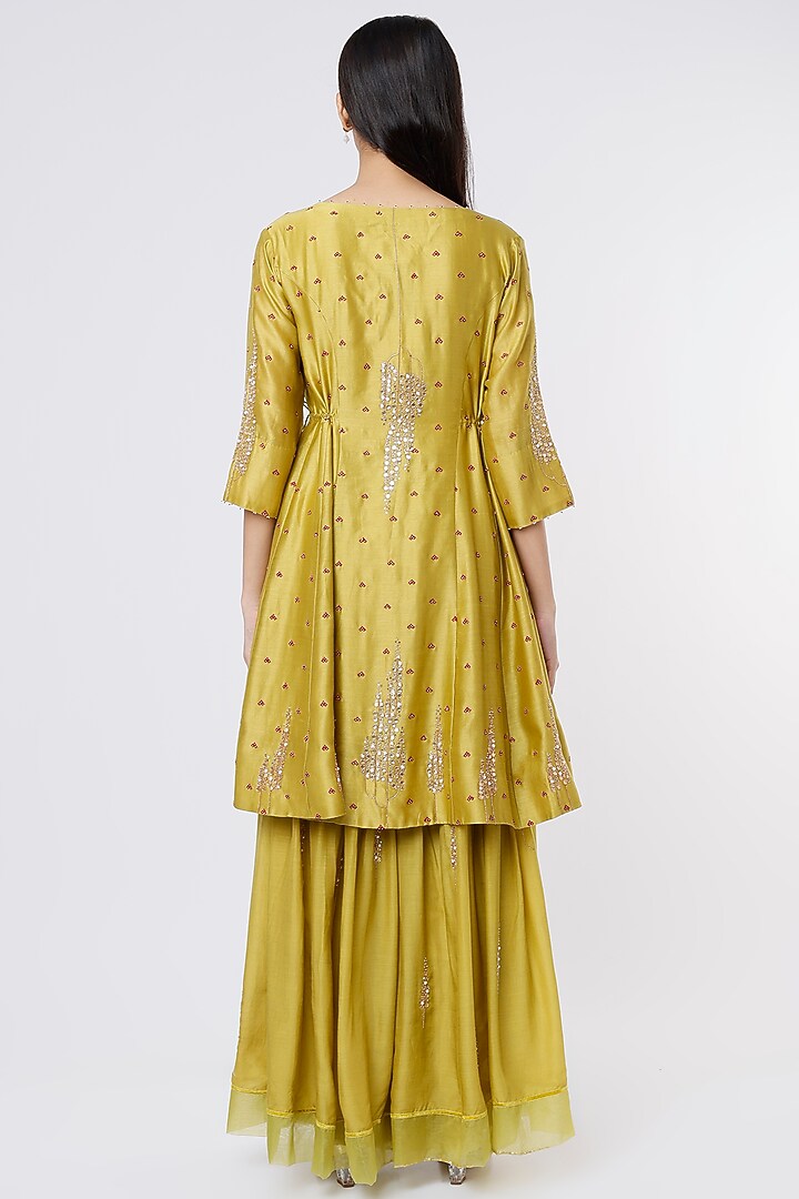 Light Green Silk Chanderi Wedding Sharara Set by SOZENKARI at Pernia's Pop Up Shop